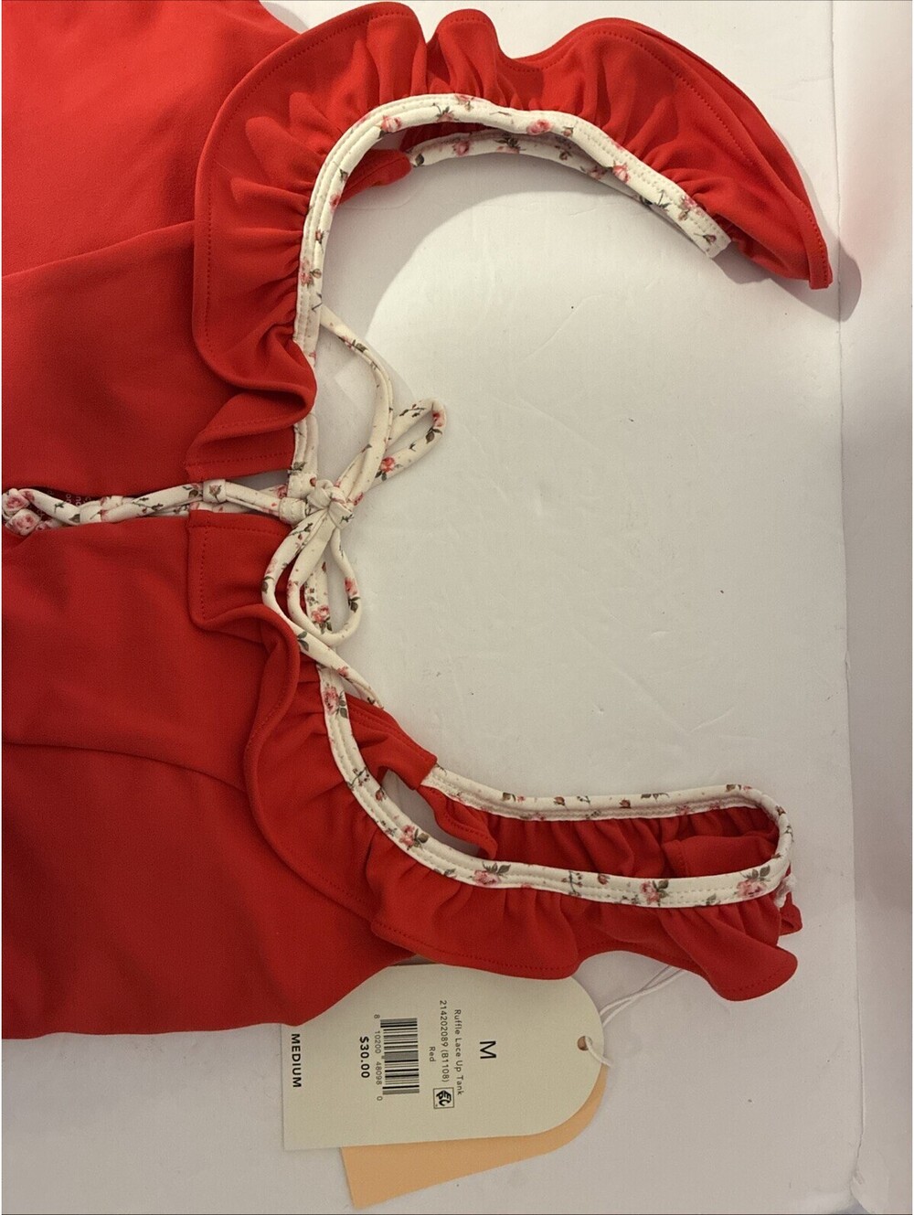 Blogilates Ruffle Lace Up Tank Red Size M - Picture 2 of 5